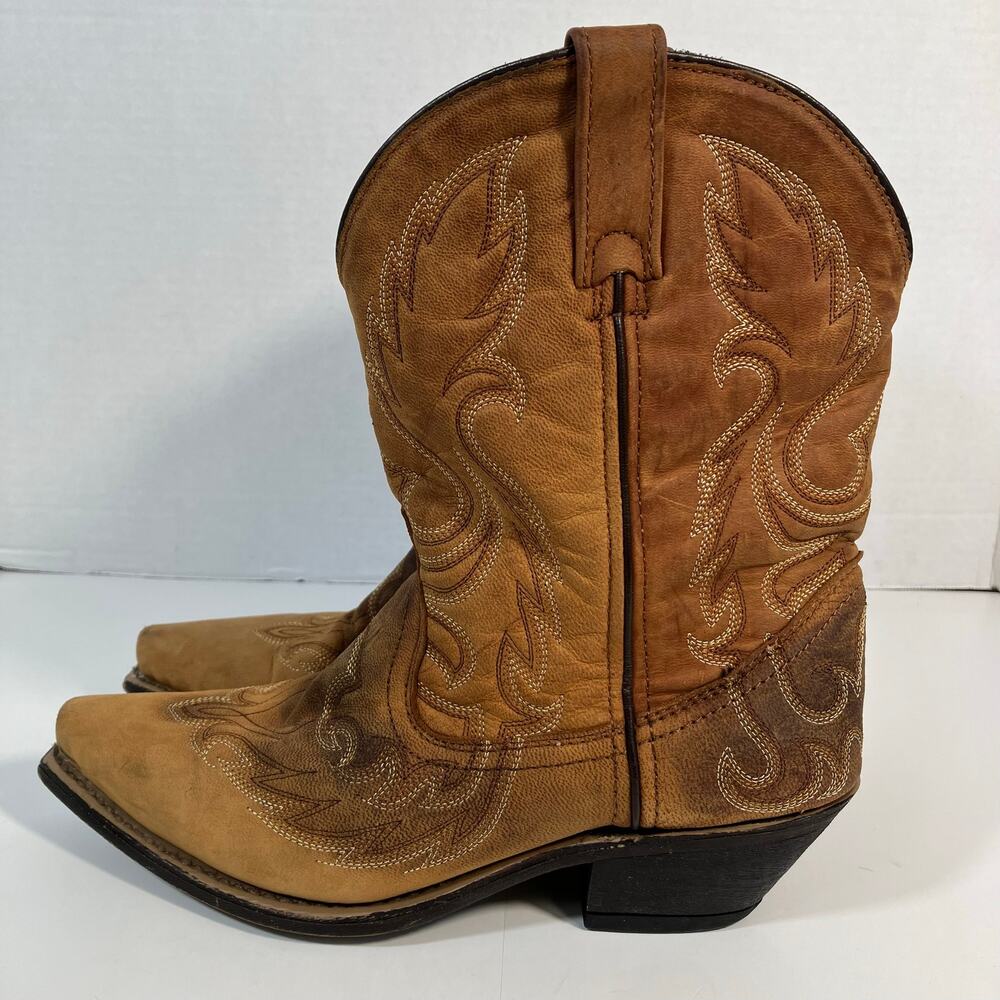 Laredo Women's Brown Crazy Horse Saucy 9" Snip Toe Cowboy Boots Aged Leather